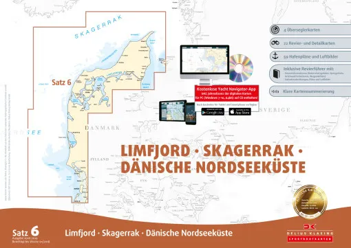 Delius Klasing, graphiques 6 phrase Limfjord Skagerrak danoise côte nord de la mer, Print & numérique
