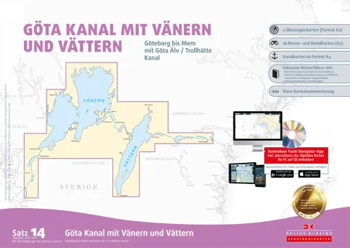 Delius Klasing, Chart Set 14 Göta Canal Vänern Vättern, Paper & Digital