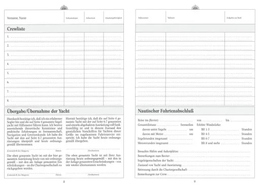 Delius Klasing logbook for the charter yacht