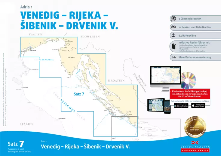 Delius Klasing, Charts 7 1 Adria Venise - Südkornaten, Papier et numérique