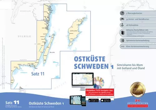 Delius Klasing, Seekartensatz 11 Ostküste Schweden 1, Papier & Digital