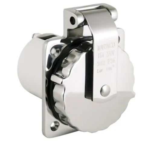 Marinco, shore connection coupling hull installation Nema L5 INOX