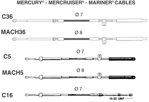 Ultraflex, cable de cambio C5 y cable Bowden Mercury, Mariner, Mercruiser