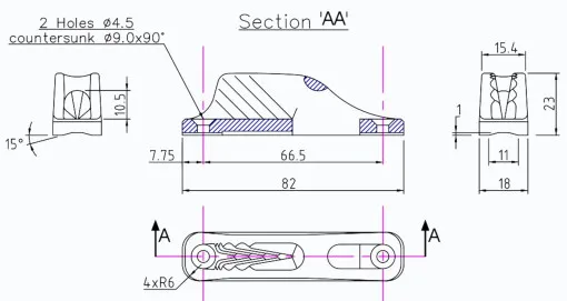 Clamcleat, comb clamp junior, 3mm-6mm