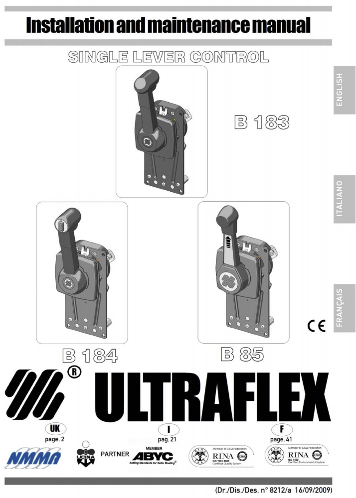 Ultraflex Schalthebel B183 Universal Motorboot Segelboot Neutral